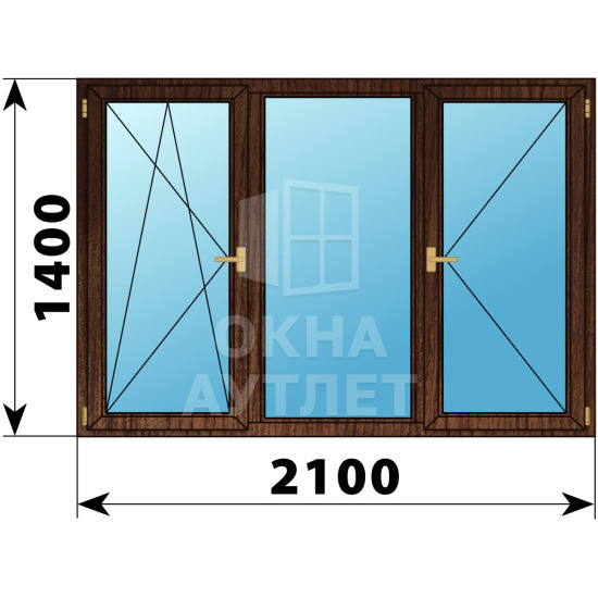 Трехстворчатое деревянное окно из дуба ПО-Г-П 2100×1400 ОА-37880