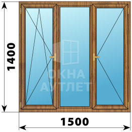 Трехстворчатое деревянное окно из лиственницы ПО-Г-П 1500×1400 ОА-37046