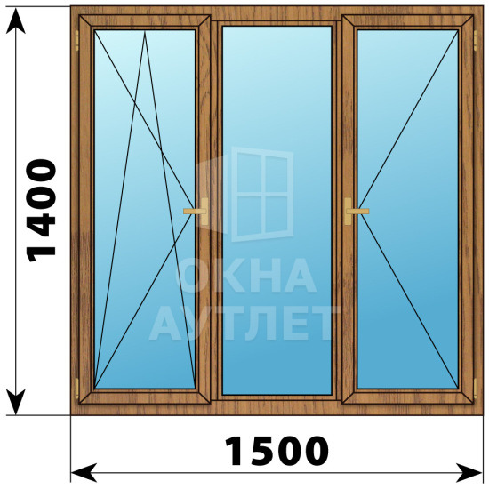 Трехстворчатое деревянное окно из лиственницы ПО-Г-П 1500×1400 ОА-37046