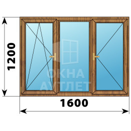 Трехстворчатое деревянное окно из лиственницы ПО-Г-П 1600×1200 ОА-36866