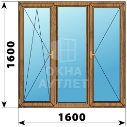 Трехстворчатое деревянное окно из лиственницы ПО-Г-П 1600×1600 ОА-37388
