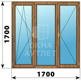 Трехстворчатое деревянное окно из лиственницы ПО-Г-П 1700×1700 ОА-37559