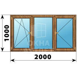 Трехстворчатое деревянное окно из лиственницы ПО-Г-П 2000×1000 ОА-36962