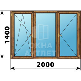 Трехстворчатое деревянное окно из лиственницы ПО-Г-П 2000×1400 ОА-37514