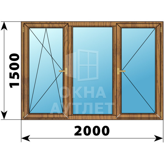Трехстворчатое деревянное окно из лиственницы ПО-Г-П 2000×1500 ОА-37601