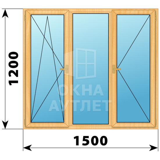 Трехстворчатое деревянное окно из сосны ПО-Г-П 1500×1200 ОА-36026