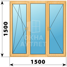 Трехстворчатое деревянное окно из сосны ПО-Г-П 1500×1500 ОА-36500