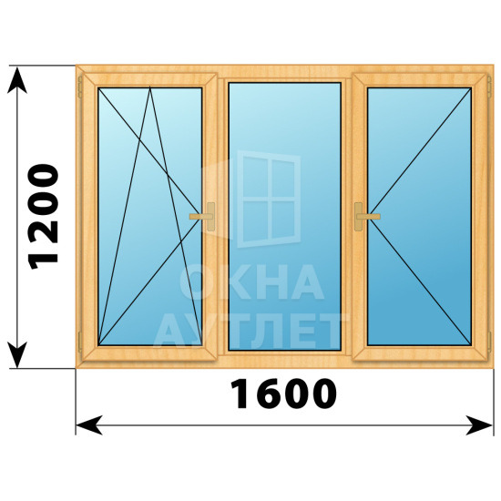 Трехстворчатое деревянное окно из сосны ПО-Г-П 1600×1200 ОА-36143