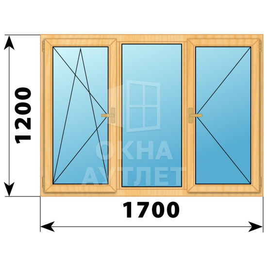 Трехстворчатое деревянное окно из сосны ПО-Г-П 1700×1200 ОА-36290