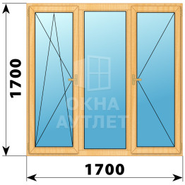 Трехстворчатое деревянное окно из сосны ПО-Г-П 1700×1700 ОА-37010