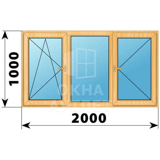 Трехстворчатое деревянное окно из сосны ПО-Г-П 2000×1000 ОА-36254