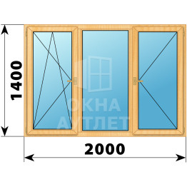 Трехстворчатое деревянное окно из сосны ПО-Г-П 2000×1400 ОА-36959