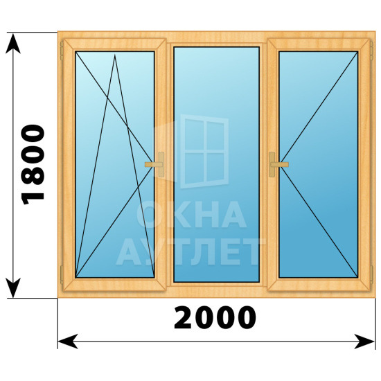 Трехстворчатое деревянное окно из сосны ПО-Г-П 2000×1800 ОА-37397