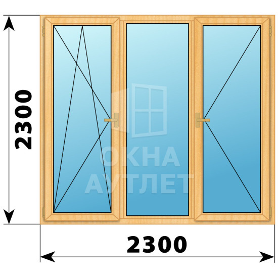 Трехстворчатое деревянное окно из сосны ПО-Г-П 2300×2300 ОА-37817