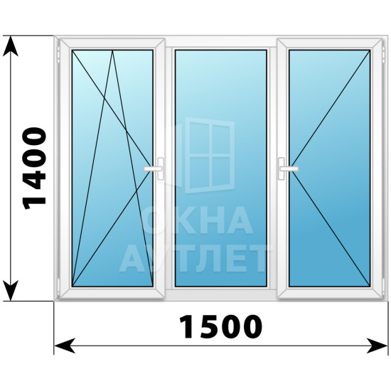 Трехстворчатое поворотно-откидное пластиковое окно ПО-Г-П 1500×1400 ОА-32847