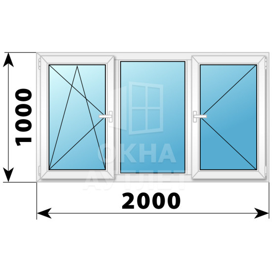 Трехстворчатое поворотно-откидное пластиковое окно ПО-Г-П 2000×1000 ОА-32805