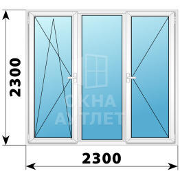 Трехстворчатое поворотно-откидное пластиковое окно ПО-Г-П 2300×2300 ОА-33024