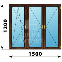 Трехстворчатое деревянное окно из дуба ПО-П-П 1500×1200 ОА-37619