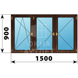 Трехстворчатое деревянное окно из дуба ПО-П-П 1500×900 ОА-37181