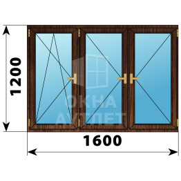 Трехстворчатое деревянное окно из дуба ПО-П-П 1600×1200 ОА-37688