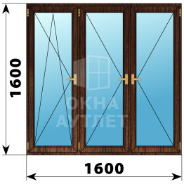 Трехстворчатое деревянное окно из дуба ПО-П-П 1600×1600 ОА-37892