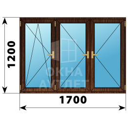 Трехстворчатое деревянное окно из дуба ПО-П-П 1700×1200 ОА-37751