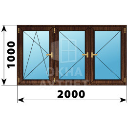 Трехстворчатое деревянное окно из дуба ПО-П-П 2000×1000 ОА-37727