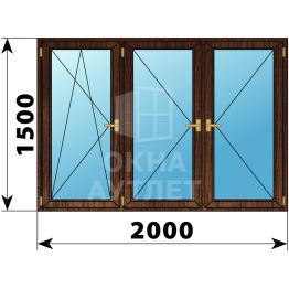 Трехстворчатое деревянное окно из дуба ПО-П-П 2000×1500 ОА-37934