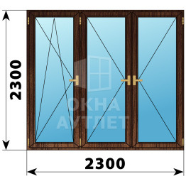 Трехстворчатое деревянное окно из дуба ПО-П-П 2300×2300 ОА-37970