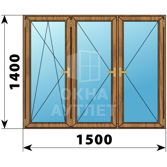 Трехстворчатое деревянное окно из лиственницы ПО-П-П 1500×1400 ОА-37316