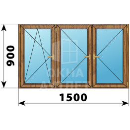 Трехстворчатое деревянное окно из лиственницы ПО-П-П 1500×900 ОА-36476