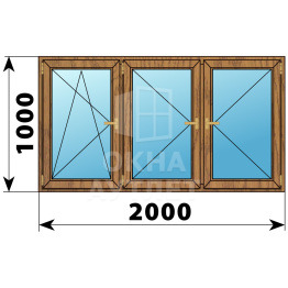 Трехстворчатое деревянное окно из лиственницы ПО-П-П 2000×1000 ОА-37238