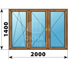 Трехстворчатое деревянное окно из лиственницы ПО-П-П 2000×1400 ОА-37706