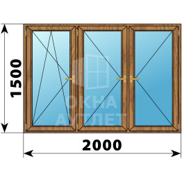 Трехстворчатое деревянное окно из лиственницы ПО-П-П 2000×1500 ОА-37781