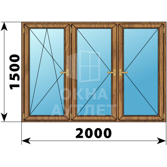 Трехстворчатое деревянное окно из лиственницы ПО-П-П 2000×1500 ОА-37781