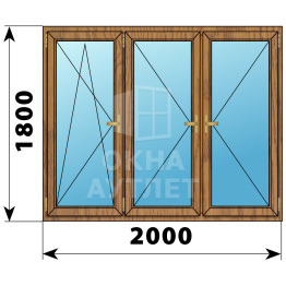 Трехстворчатое деревянное окно из лиственницы ПО-П-П 2000×1800 ОА-37883