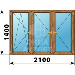 Трехстворчатое деревянное окно из лиственницы ПО-П-П 2100×1400 ОА-37766