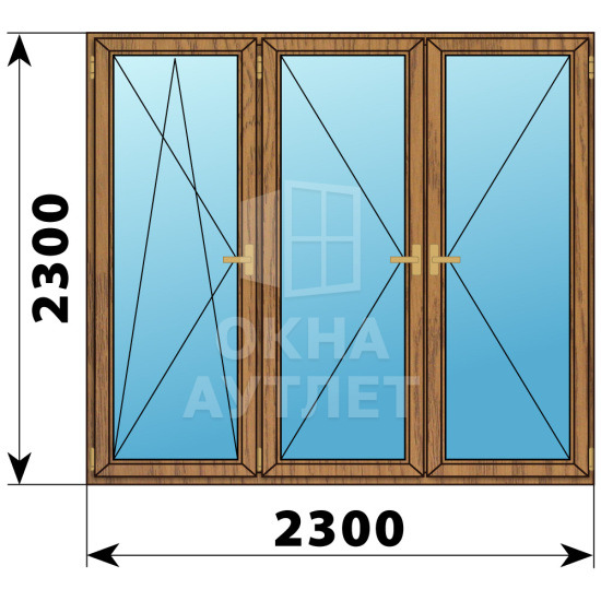 Трехстворчатое деревянное окно из лиственницы ПО-П-П 2300×2300 ОА-37958