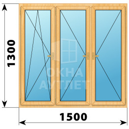 Трехстворчатое деревянное окно из сосны ПО-П-П 1500×1300 ОА-36536