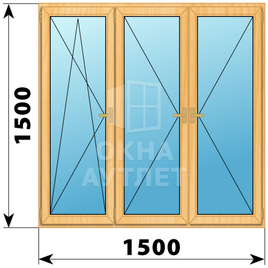 Трехстворчатое деревянное окно из сосны ПО-П-П 1500×1500 ОА-36824