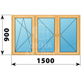 Трехстворчатое деревянное окно из сосны ПО-П-П 1500×900 ОА-35768