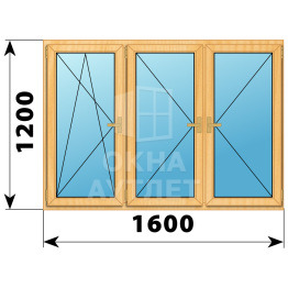 Трехстворчатое деревянное окно из сосны ПО-П-П 1600×1200 ОА-36506