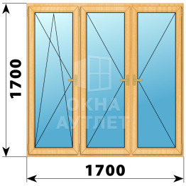 Трехстворчатое деревянное окно из сосны ПО-П-П 1700×1700 ОА-37292