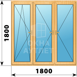 Трехстворчатое деревянное окно из сосны ПО-П-П 1800×1800 ОА-37469