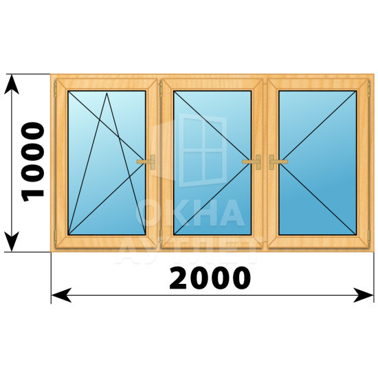 Трехстворчатое деревянное окно из сосны ПО-П-П 2000×1000 ОА-36593