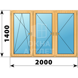 Трехстворчатое деревянное окно из сосны ПО-П-П 2000×1400 ОА-37235