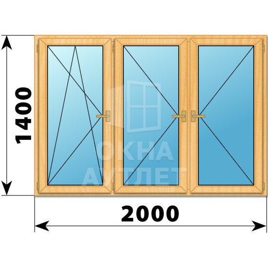 Трехстворчатое деревянное окно из сосны ПО-П-П 2000×1400 ОА-37235