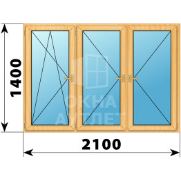 Трехстворчатое деревянное окно из сосны ПО-П-П 2100×1400 ОА-37313
