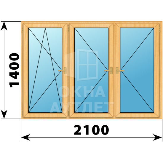 Трехстворчатое деревянное окно из сосны ПО-П-П 2100×1400 ОА-37313