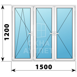Трехстворчатое поворотно-откидное пластиковое окно ПО-П-П 1500×1200 ОА-32850